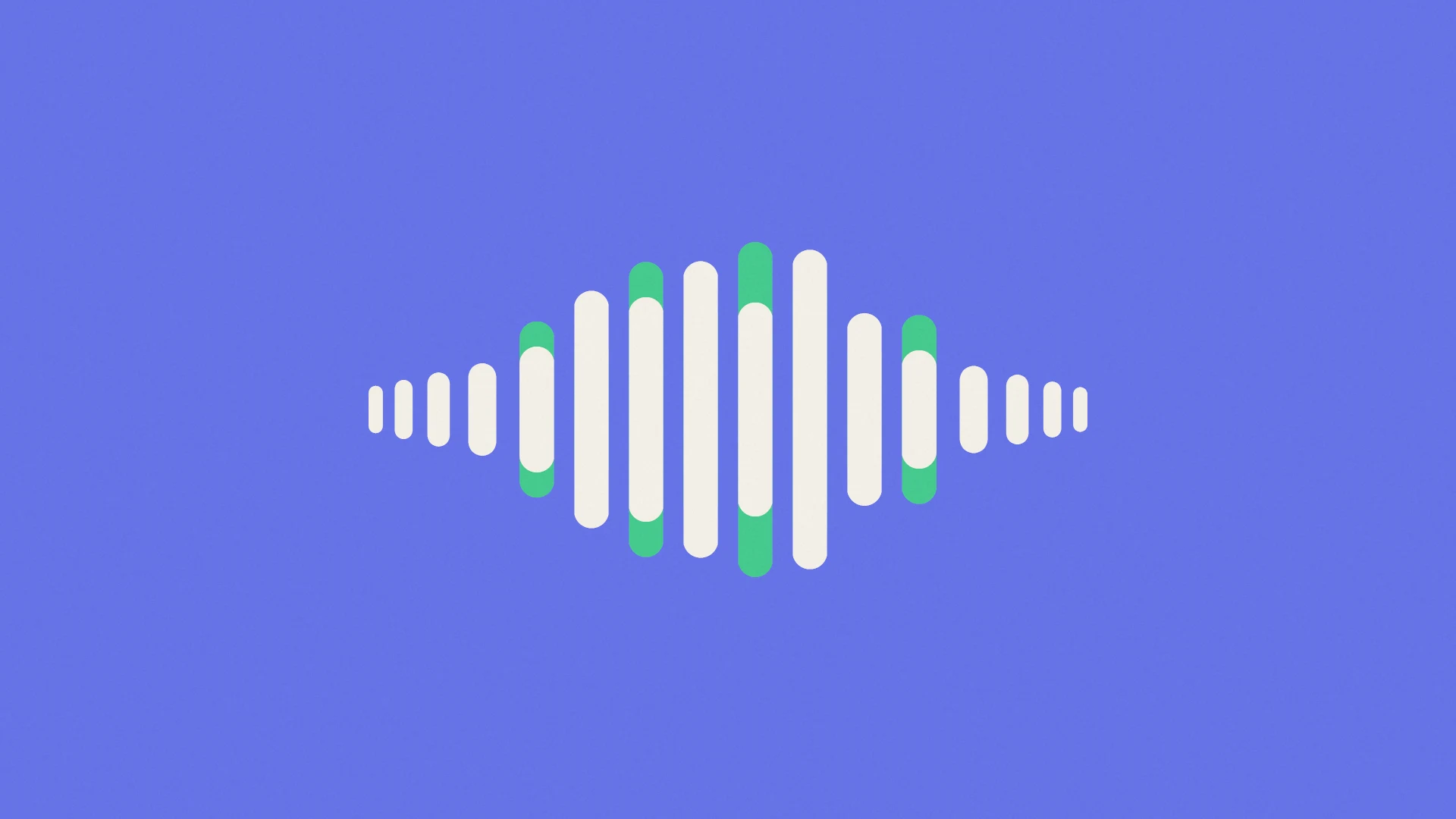 A white soundwave of rounded bars on an indigo ground