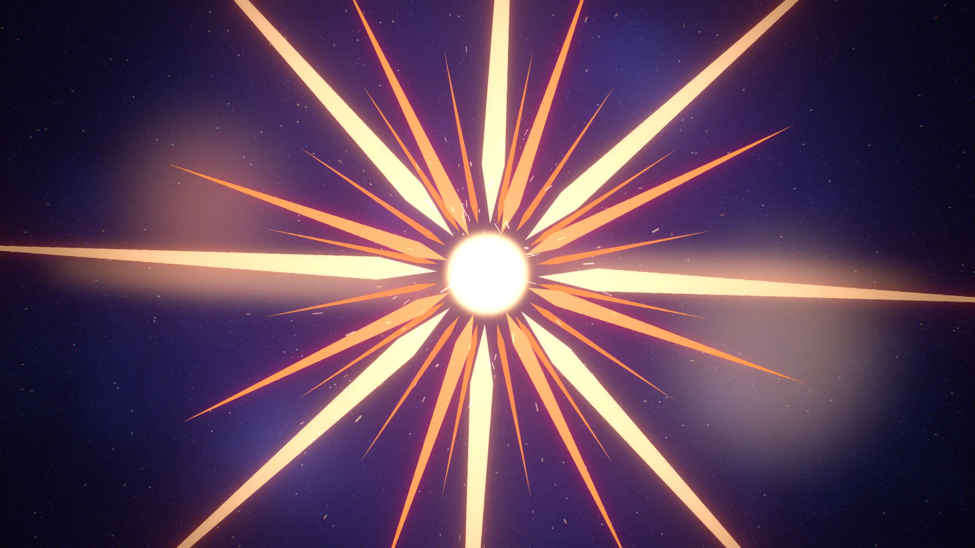 Cream and amber rays bursting from a bright point over a deep blue night sky